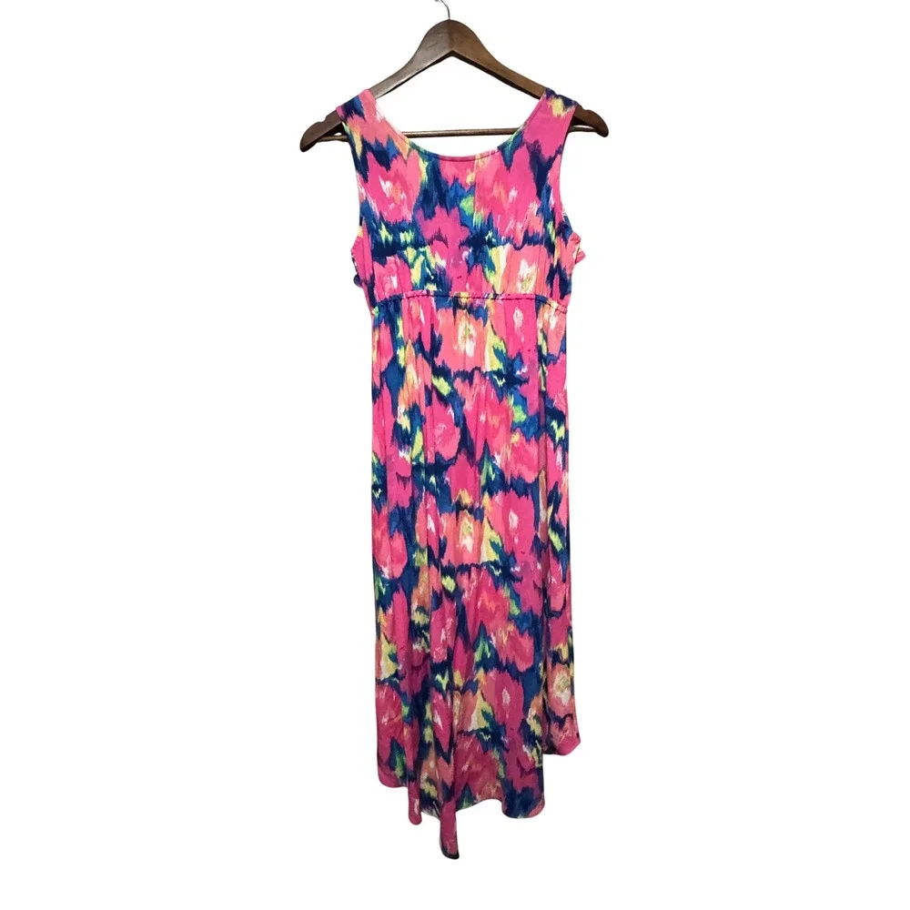 The Children's Place High Low Dress Girls XL 14 Pink Blue Ikat Excellent Ruffle - Picture 5 of 5